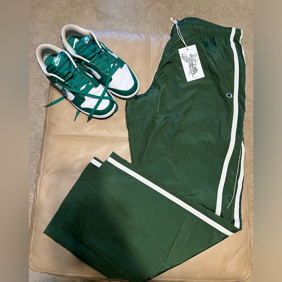 Champion Pants - Champion Green Track Pants with White Stripes